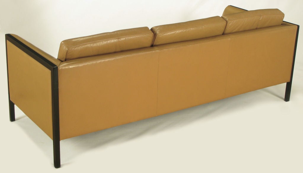 Stow Davis Leather, Ebonized Wood & Aluminum Even-Arm Sofa. 1