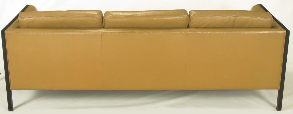 Stow Davis Leather, Ebonized Wood & Aluminum Even-Arm Sofa. 2