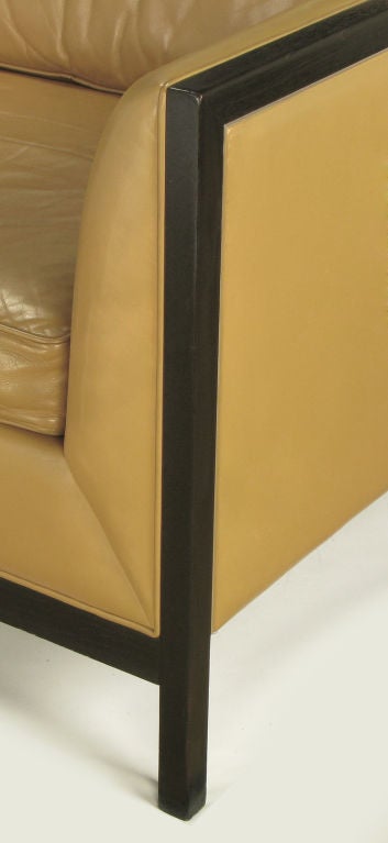 Stow Davis Leather, Ebonized Wood & Aluminum Even-Arm Sofa. 5