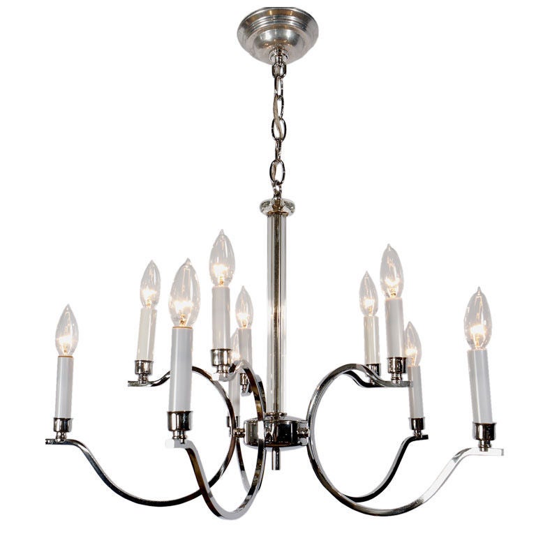 Frederick Cooper Chrome and Glass Modernist Chandelier For Sale