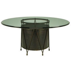 Vintage Bronze Drum-Form Table Base With Greek Key Design