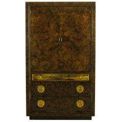 Vintage Mastercraft Burl & Acid Etched Brass Wardrobe Cabinet