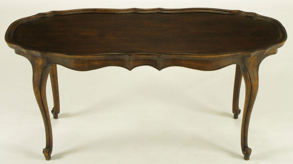 Late 20th Century Yale Burge Louis XV Style Coffee Table With Solid Brass Tray