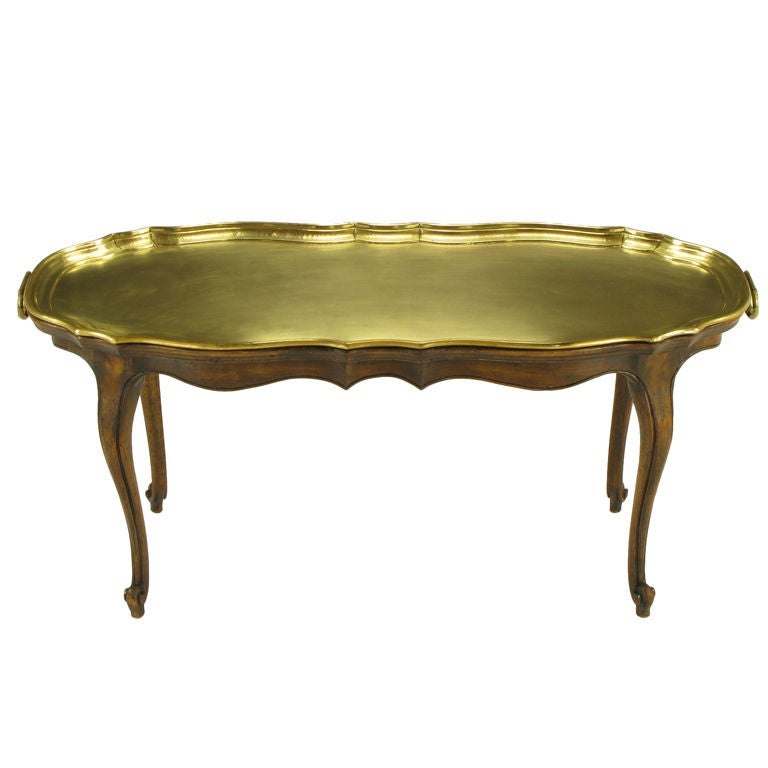 Yale Burge Louis XV Style Coffee Table With Solid Brass Tray