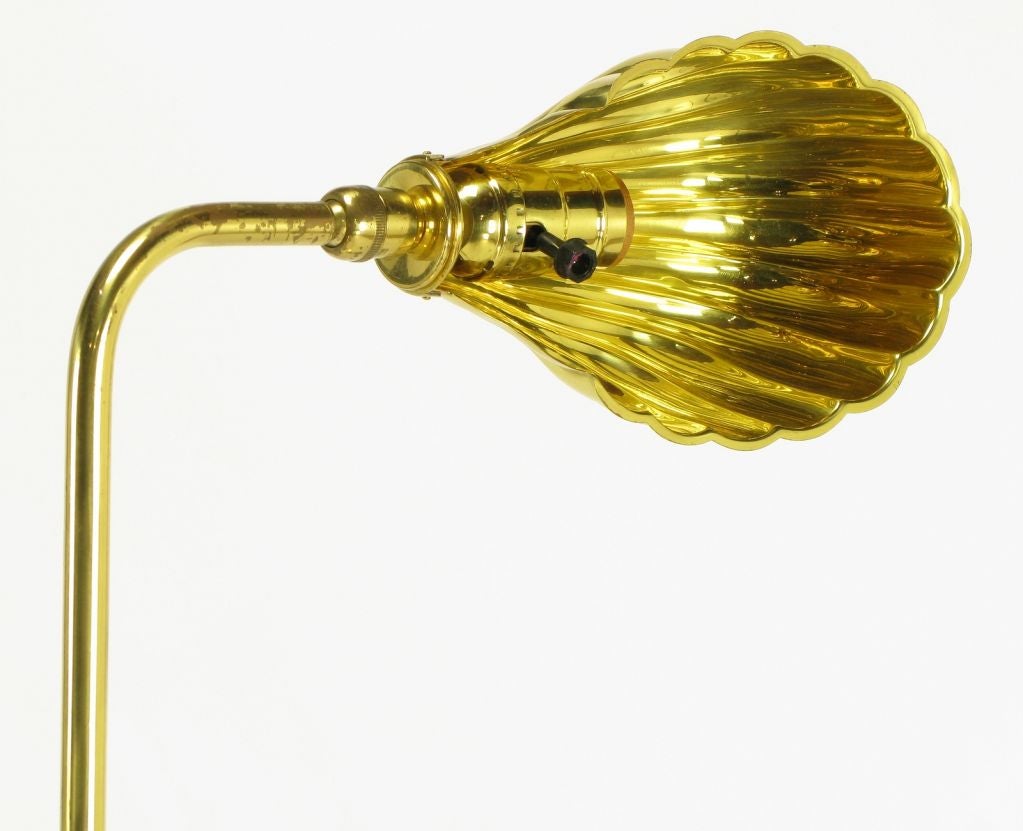 Late 20th Century Brass Shell Shade Reading Floor Lamp