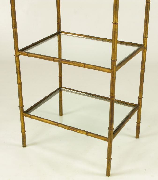 Mid-20th Century Gilt Metal Bamboo Form Etagere With Pineapple Finials