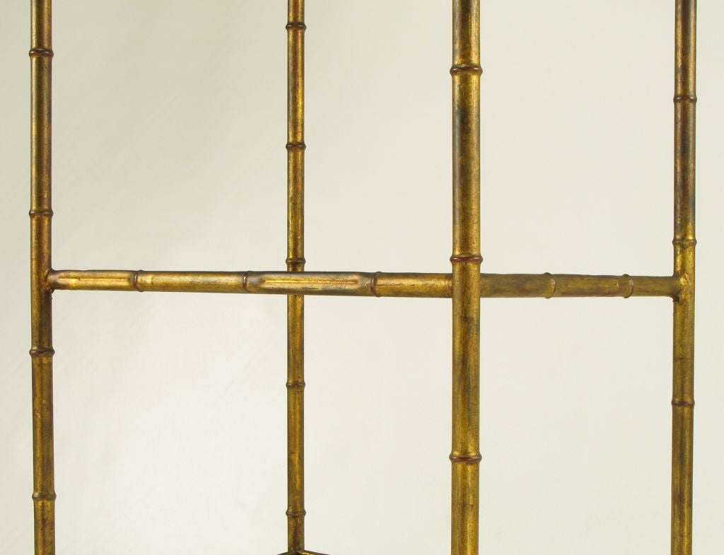 Gilt Metal Bamboo Form Etagere With Pineapple Finials 1