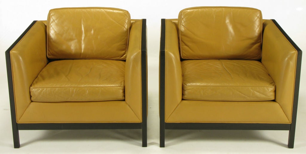 Pair Stow Davis Leather, Ebonized Wood and Aluminum Club Chairs. at 1stdibs