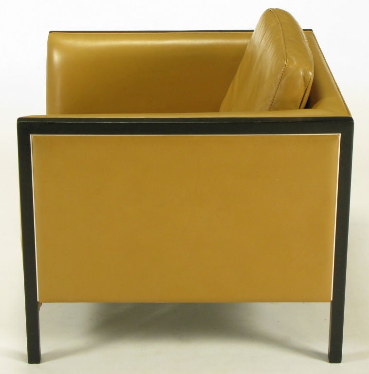 Pair Stow Davis Leather, Ebonized Wood & Aluminum Club Chairs. 1