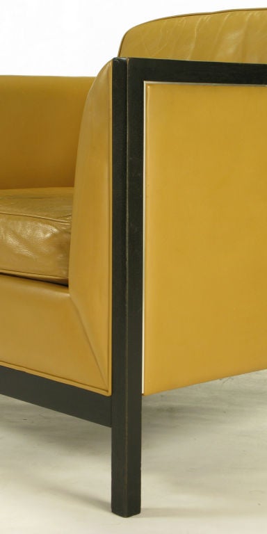 Pair Stow Davis Leather, Ebonized Wood & Aluminum Club Chairs. 4