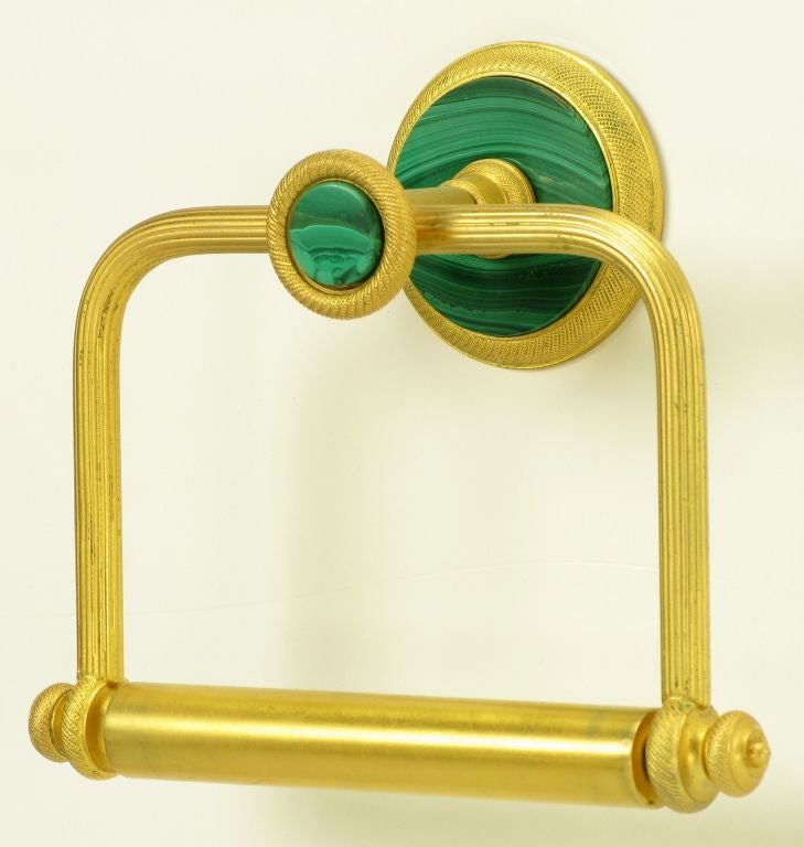 Portuguese Sherle Wagner Malachite & Gold Plated Bathroom Paper Holder