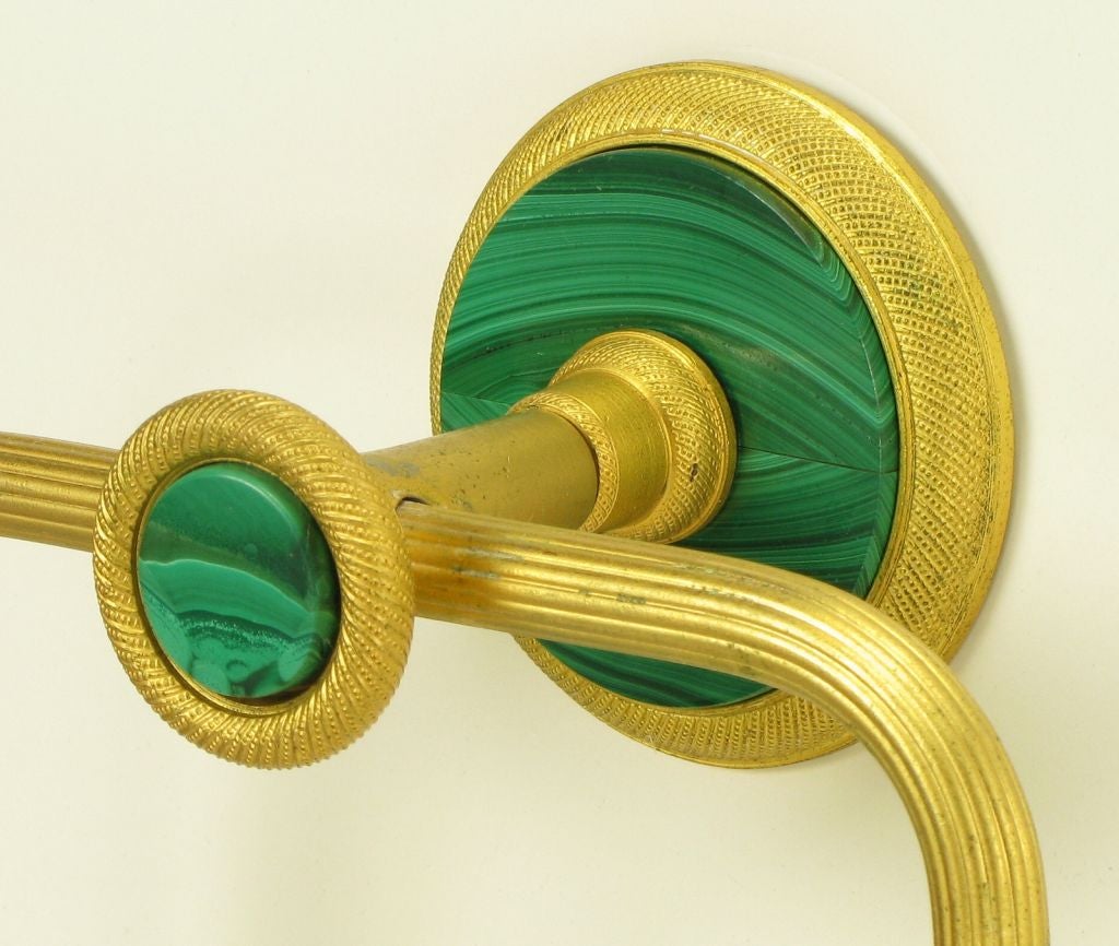 Mid-20th Century Sherle Wagner Malachite & Gold Plated Bathroom Paper Holder
