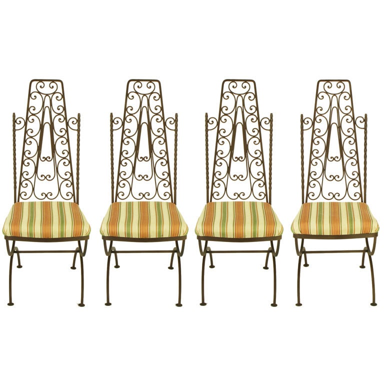 Set four Spanish Revival Wrought Iron Filigree Dining Chairs at 1stdibs