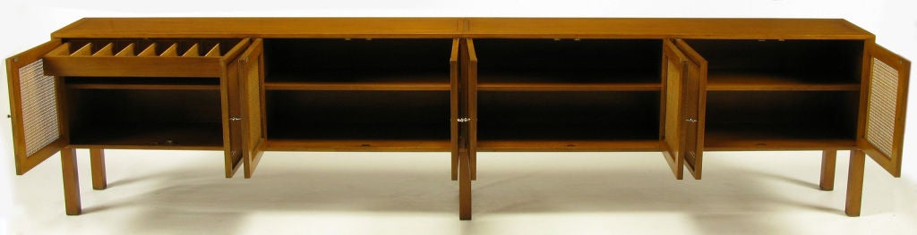 Custom Eleven Foot Bleached Walnut & Cane Front Cabinet