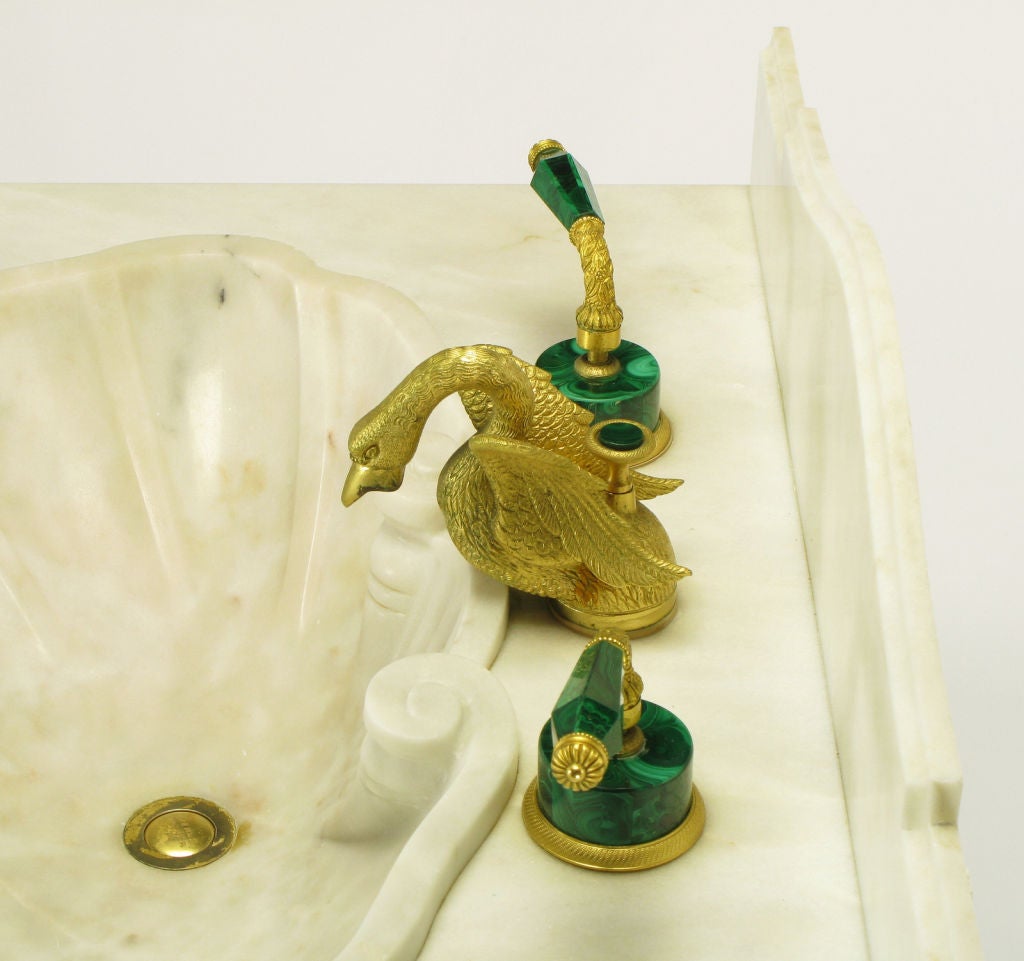 Mid-20th Century Vintage Sherle Wagner Malachite & Gold Plated Faucet Set