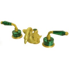 Vintage Sherle Wagner Malachite & Gold Plated Faucet Set