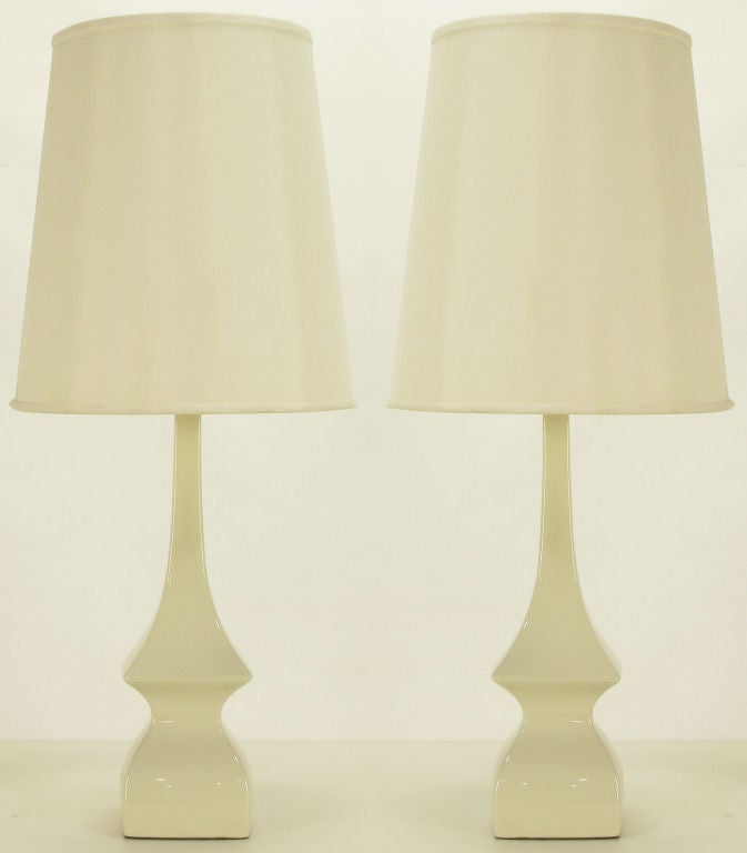 Pair White Glazed Sculptural Ceramic Table Lamps