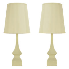 Pair White Glazed Sculptural Ceramic Table Lamps
