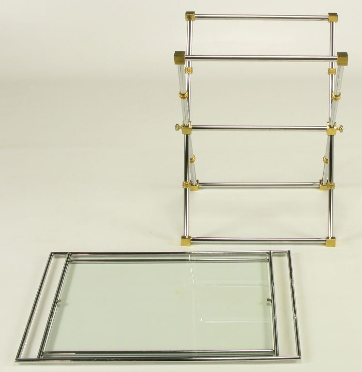 American Chrome & Brass X-Frame Tray Table For Sale