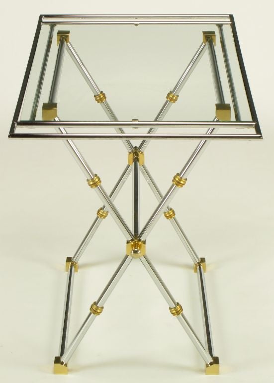 Mid-20th Century Chrome & Brass X-Frame Tray Table For Sale