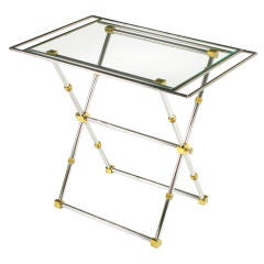 Vintage Chrome & Brass X-Frame Tray Table