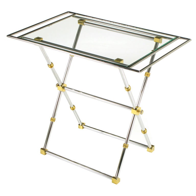 Chrome & Brass X-Frame Tray Table