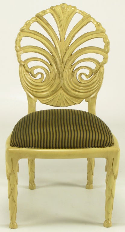 Pair Phyllis Morris Carved  & Ivory Glazed Side Chairs