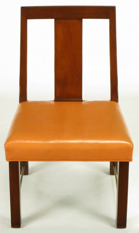 Mid-20th Century Eight Edward Wormley Mahogany, Leather & Brass Dining Chairs