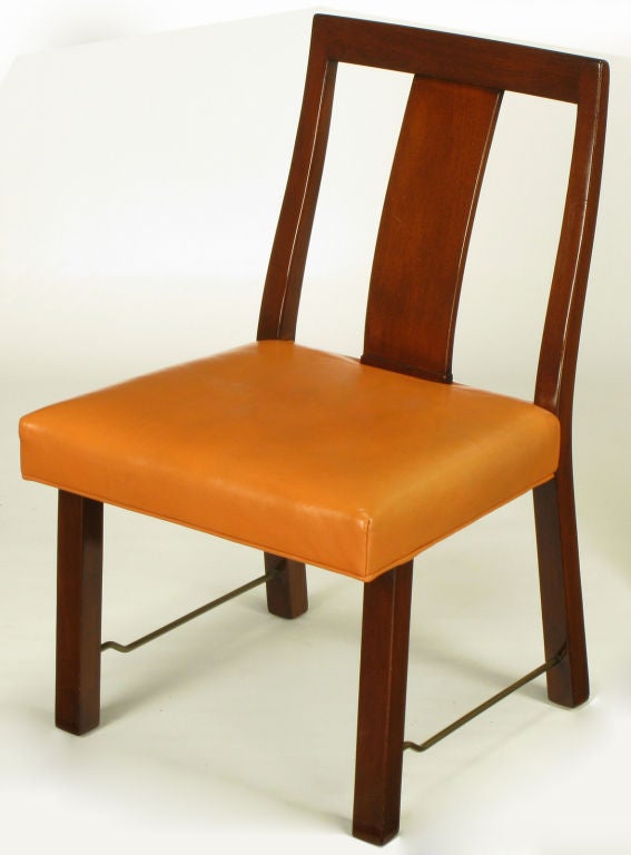 Eight Edward Wormley Mahogany, Leather & Brass Dining Chairs 1