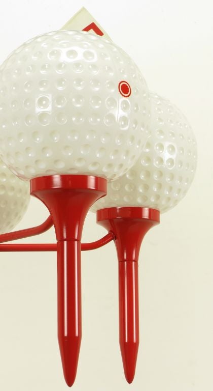 Mid-20th Century Golf Balls On  Red Tees Chandelier With Flagsticks