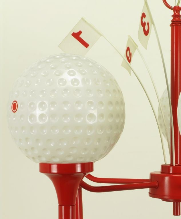 Golf Balls On  Red Tees Chandelier With Flagsticks 1