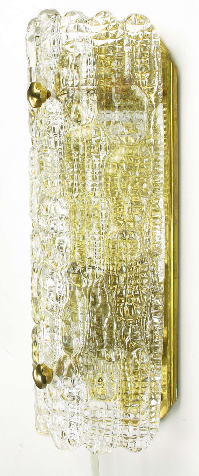 Pair Carl Fagerlund For Orrefors Glass & Brass Sconces In Excellent Condition For Sale In Chicago, IL