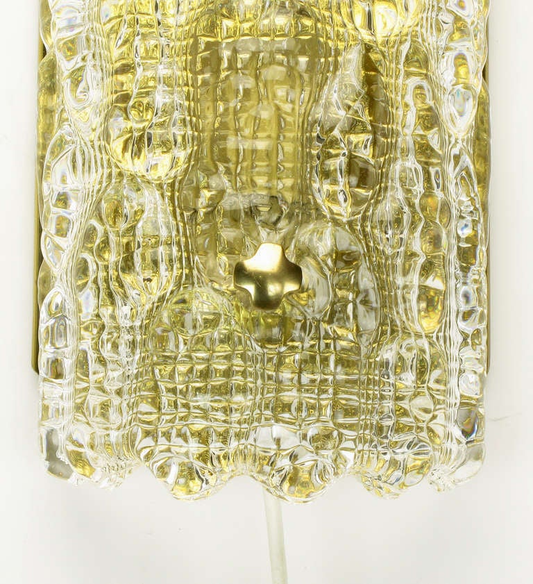 Pair Carl Fagerlund For Orrefors Glass & Brass Sconces For Sale 2