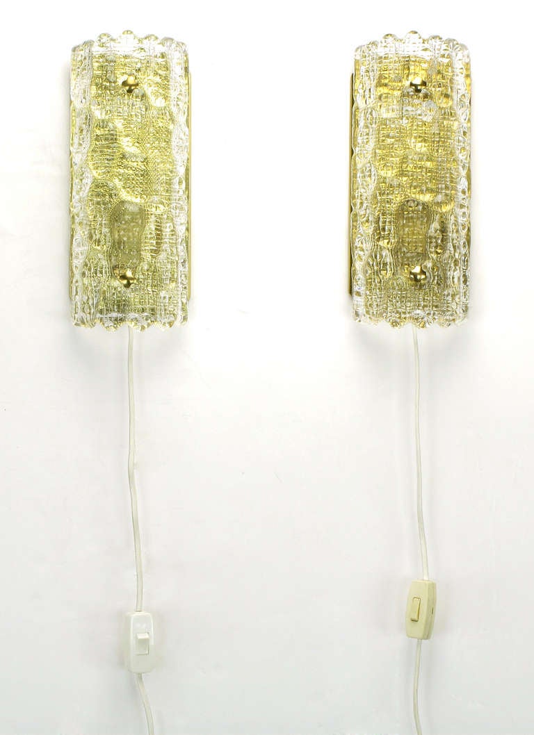 Pair Carl Fagerlund For Orrefors Glass & Brass Sconces For Sale 4