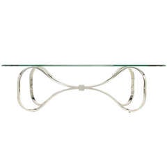 Unusual Chrome Ribbon & Bow Glass Top Coffee Table