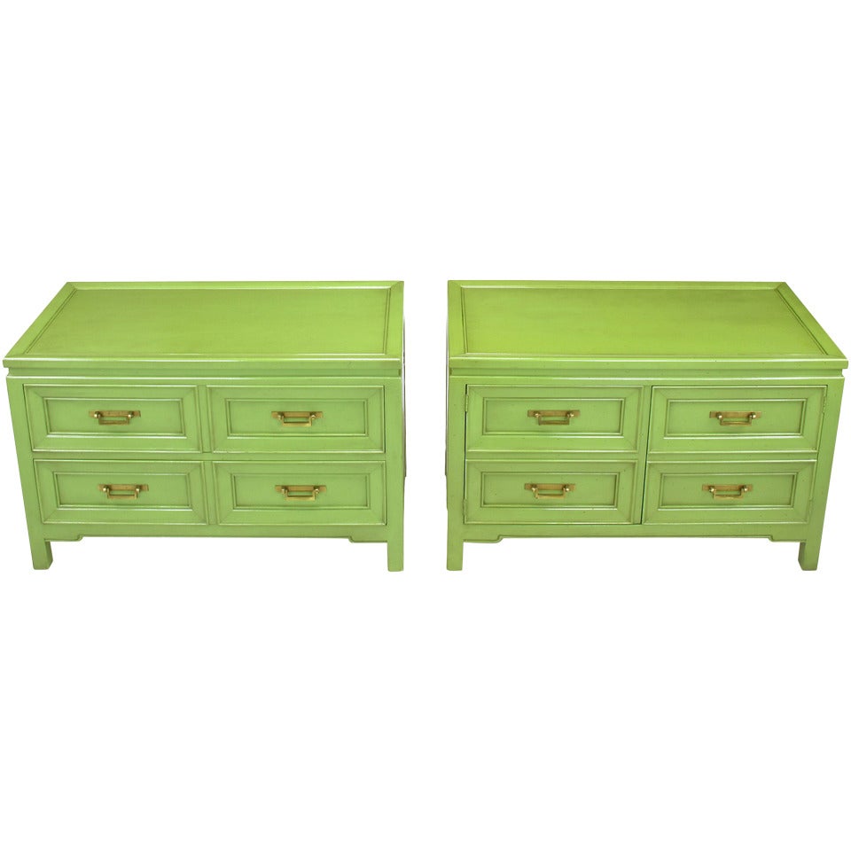 Pair Hekman Pistachio Green Asian Low Cabinets