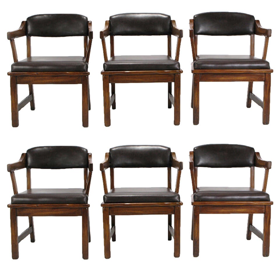 Six Sculptural Carved Oak Dining Chairs By Paoli