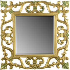 Retro Carved Giltwood Mirror With Fleur-de-Lis Detail