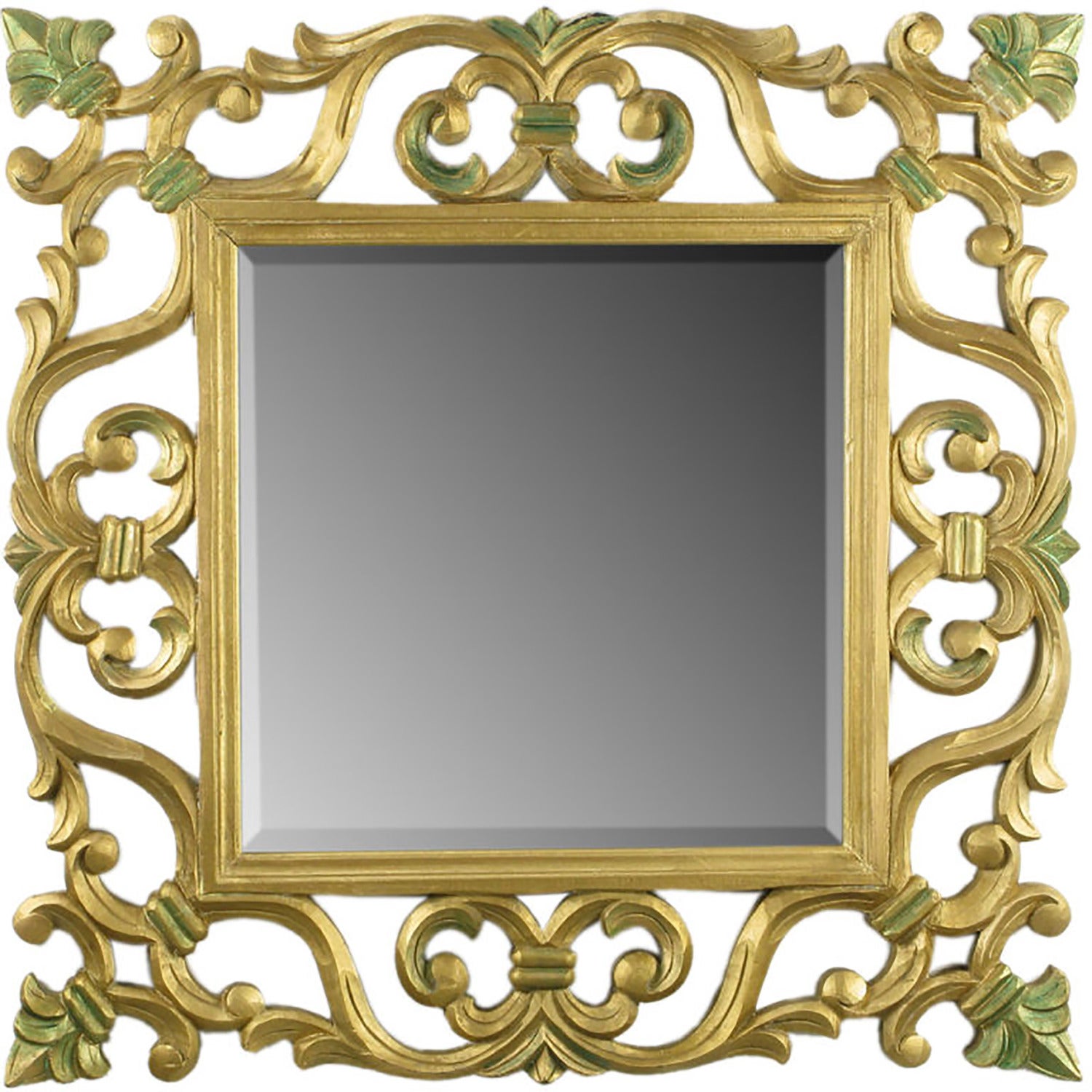 Miroir en bois doré sculpté avec détails en forme de fleur de lys en vente