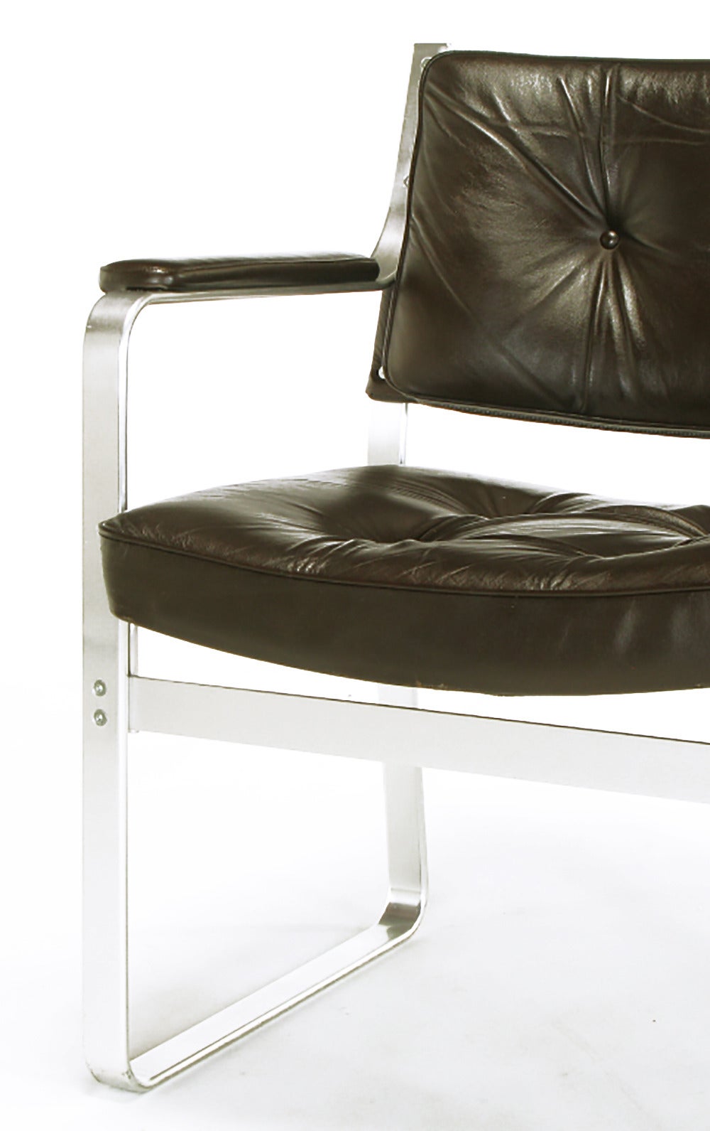 Pair of Karl-Erik Ekselius Leather and Aluminium Mondo Armchairs In Good Condition For Sale In Chicago, IL