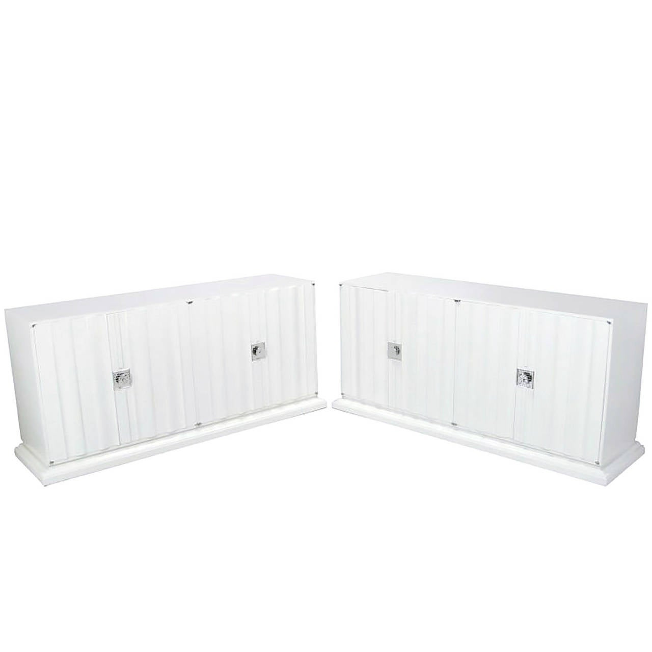 White Lacquer Cabinet pair tommi parzinger custom white lacquer linen fold cabinets for White Lacquer Cabinet pair tommi parzinger custom white lacquer linen fold cabinets for