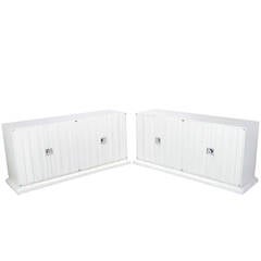 Pair of Tommi Parzinger Custom White Lacquer Linen Fold Cabinets