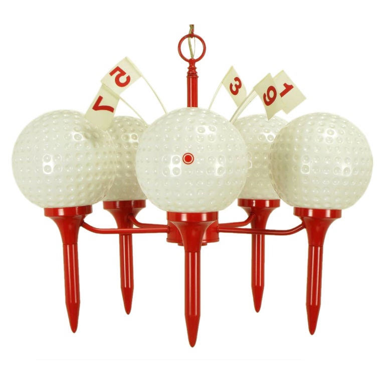Golf Balls On  Red Tees Chandelier With Flagsticks