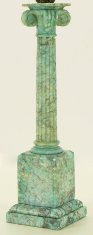 Mid-20th Century Ionic Column Aqua Veined Marble Table Lamp. For Sale