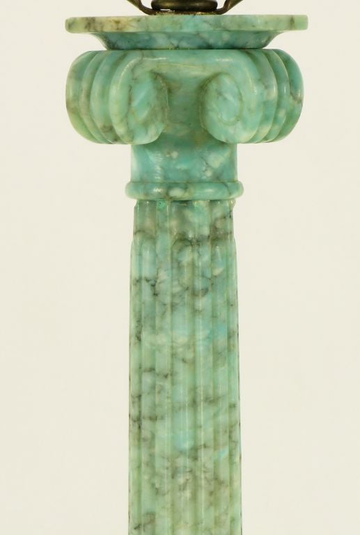 Ionic Column Aqua Veined Marble Table Lamp. For Sale 1