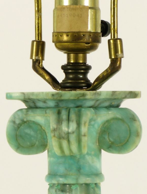 Ionic Column Aqua Veined Marble Table Lamp. For Sale 2