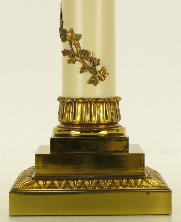 Pair Stiffel Neoclassical Brass & Ivory lacquered Table Lamps. For Sale 4