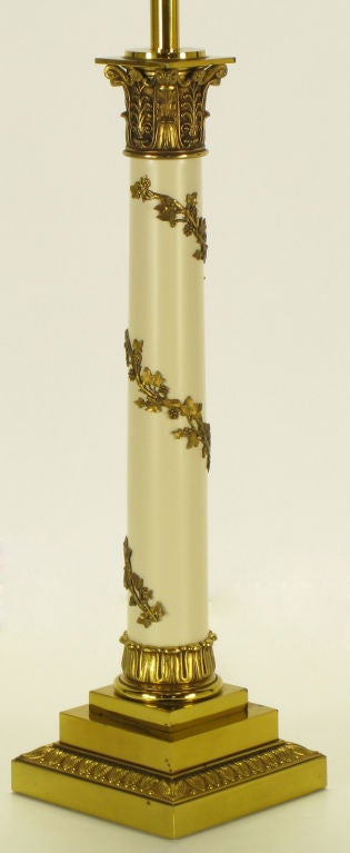 Mid-20th Century Pair Stiffel Neoclassical Brass & Ivory lacquered Table Lamps. For Sale