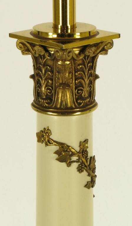 Pair Stiffel Neoclassical Brass & Ivory lacquered Table Lamps. For Sale 1