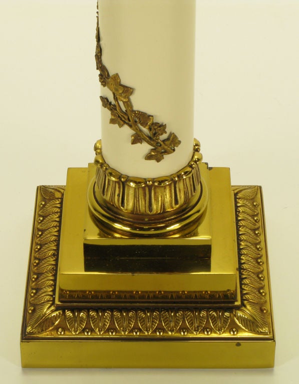 Pair Stiffel Neoclassical Brass & Ivory lacquered Table Lamps. For Sale 3